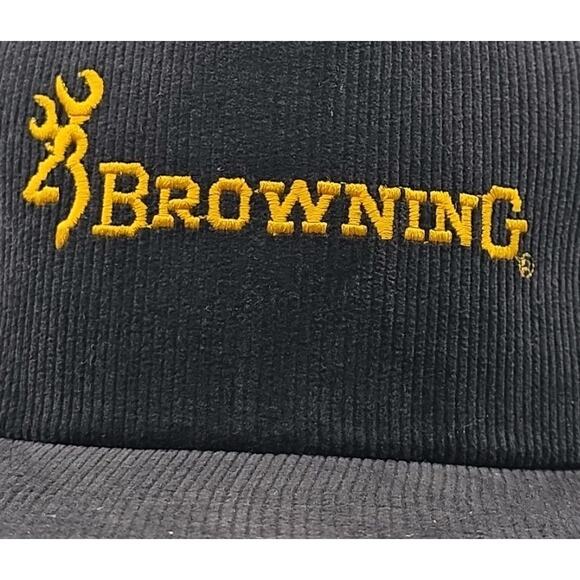 Vintage 80s Browning Cap Black Corduroy Snapback Trucker Hat‎ Hunting - Picture 2 of 8